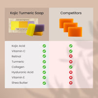 Kojic Turmeric Soap for Dark Spots - Infused with Hyaluronic Acid, Retinol, Vitamin E, Shea Butter, Collagen (3 Pack - Lemon, Fresh Ginger, and Lavender Scent)