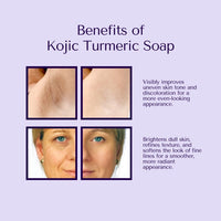 4-Piece Natural Brightening & Detox Bath Gift Set | Kojic Turmeric Soap, Exfoliating Sugar Scrub, Vanilla Coco Oil, & Konjac Exfoliating Sponge | Complete Spa & Skincare Kit for Women