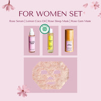 Rose Quartz Spa Gift Set for Women | 4-Piece Skincare Self-Care Kit | Crystal Gem Eye Mask, Hydrating Rose Petal Serum, & 5oz Lemon Coco Oil | Natural Beauty Treatment Kit
