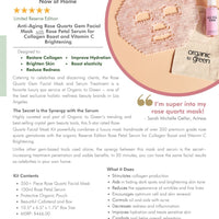 Rose Quartz Crystal Gem Facial Mask For Self-Care + Rose Petal Reserve Serum with Collagen Boost & Vitamin C Brightening