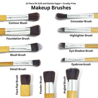12 Piece Kit Soft and Gentle Vegan + Cruelty-Free Makeup Brushes