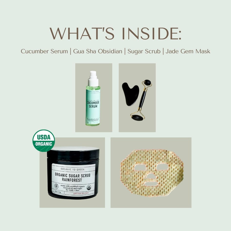 Men's 4-Piece Deluxe Skincare Gift Set | Cooling Jade Gem Mask, Obsidian Gua Sha Tool, Hydrating Cucumber Serum, & Detoxifying Sugar Scrub | Natural Grooming and Face Massage Kit