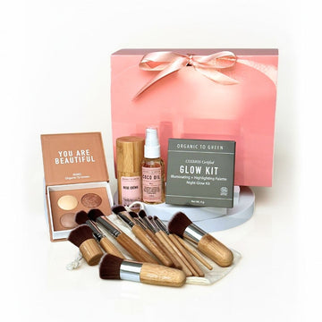 5-Piece Luxury Rose Makeup Gift Set for Women | Complete Glow Kit (Day & Night) with 11 Professional Makeup Brushes and Bag, Hydrating Rose Crème, & Rose Coco Oil | Premium Beauty Collection