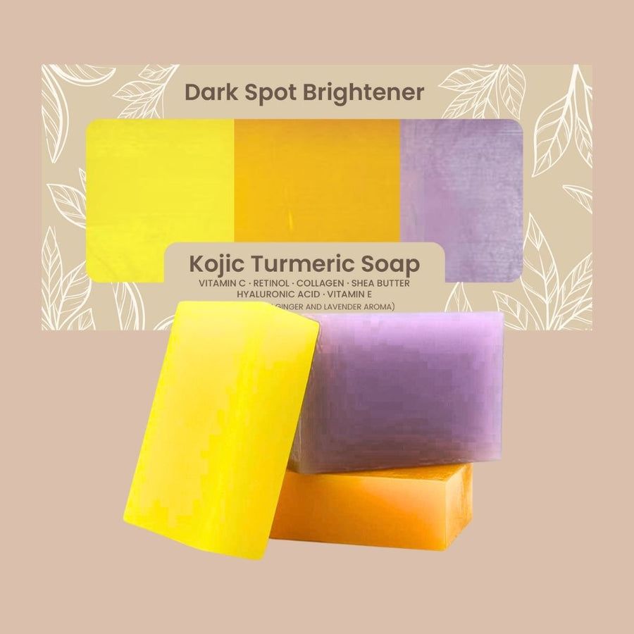 Kojic Turmeric Soap for Dark Spots - Infused with Hyaluronic Acid, Retinol, Vitamin E, Shea Butter, Collagen (3 Pack - Lemon, Fresh Ginger, and Lavender Scent)