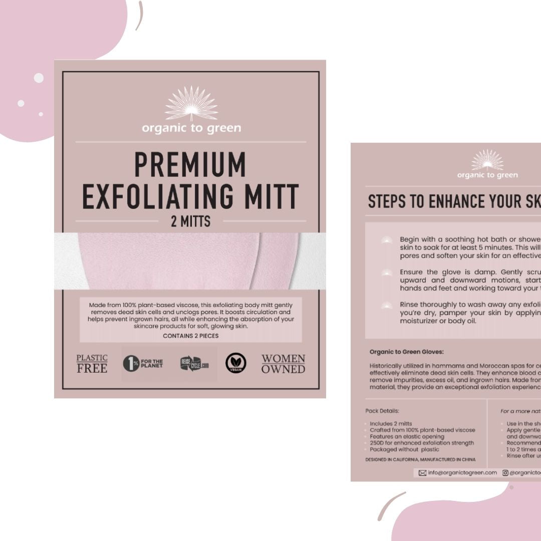 Premium Exfoliating Mitt for Body (2pc) – 100% Vegan Viscose Traditional Body Scrub Washcloth – Body Exfoliator