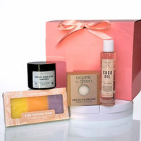 4-Piece Natural Brightening & Detox Bath Gift Set | Kojic Turmeric Soap, Exfoliating Sugar Scrub, Vanilla Coco Oil, & Konjac Exfoliating Sponge | Complete Spa & Skincare Kit for Women