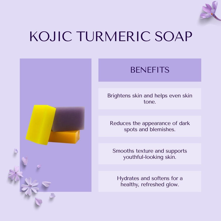 4-Piece Natural Brightening & Detox Bath Gift Set | Kojic Turmeric Soap, Exfoliating Sugar Scrub, Vanilla Coco Oil, & Konjac Exfoliating Sponge | Complete Spa & Skincare Kit for Women