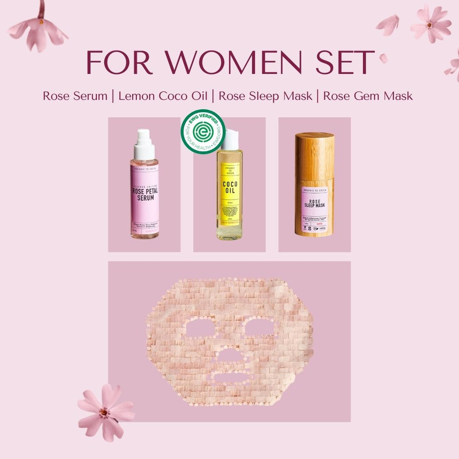 Rose Quartz Spa Gift Set for Women | 4-Piece Skincare Self-Care Kit | Crystal Gem Eye Mask, Hydrating Rose Petal Serum, & 5oz Lemon Coco Oil | Natural Beauty Treatment Kit