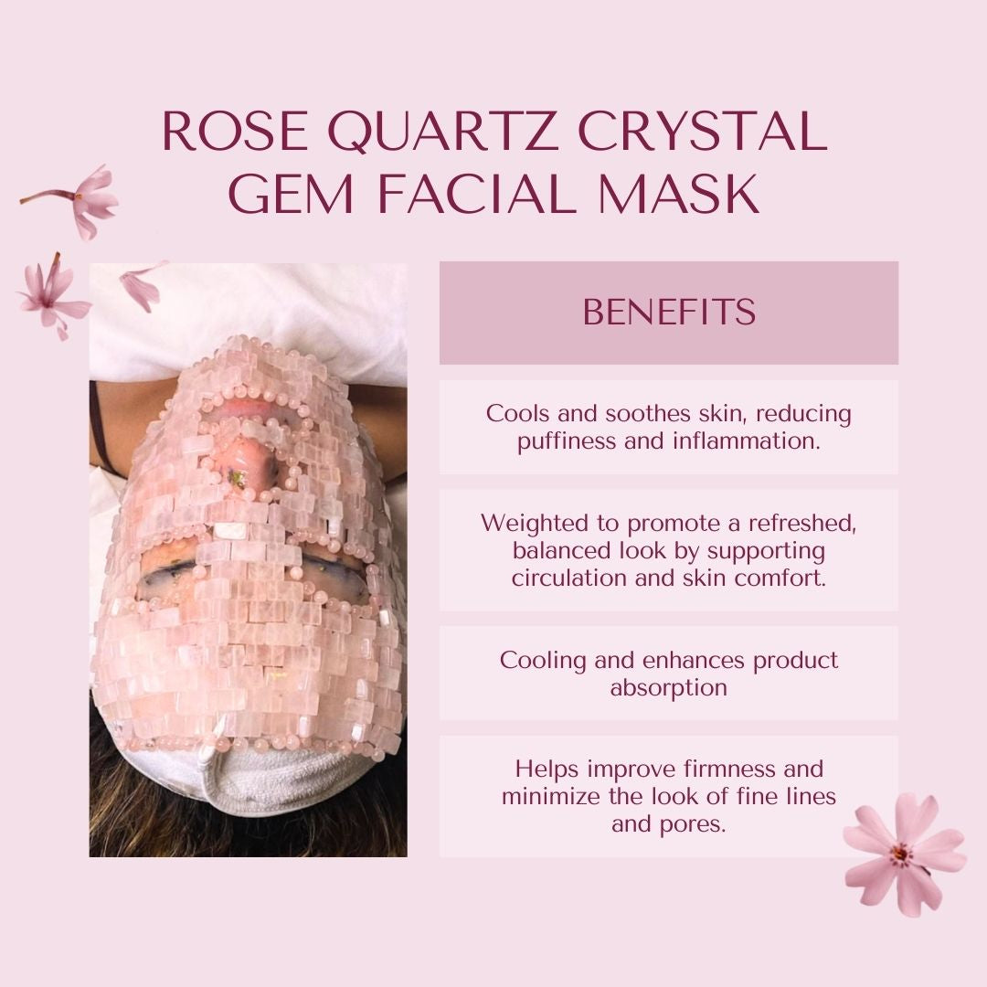 Rose Quartz Spa Gift Set for Women | 4-Piece Skincare Self-Care Kit | Crystal Gem Eye Mask, Hydrating Rose Petal Serum, & 5oz Lemon Coco Oil | Natural Beauty Treatment Kit