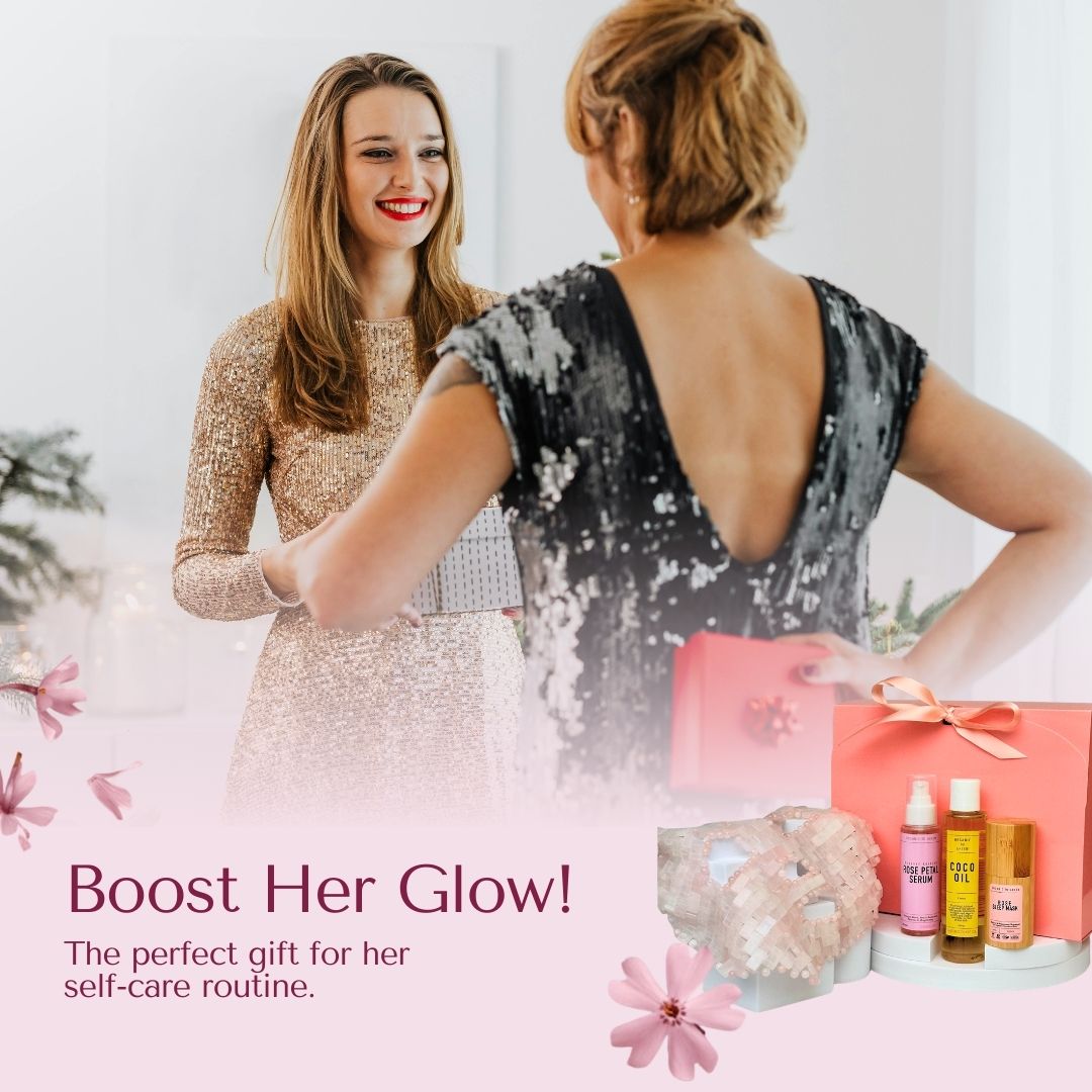 Rose Quartz Spa Gift Set for Women | 4-Piece Skincare Self-Care Kit | Crystal Gem Eye Mask, Hydrating Rose Petal Serum, & 5oz Lemon Coco Oil | Natural Beauty Treatment Kit